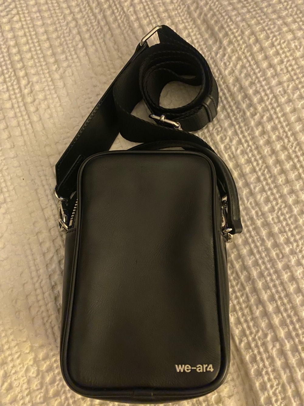 Black Leather Crossbody Bag with Wide Strap